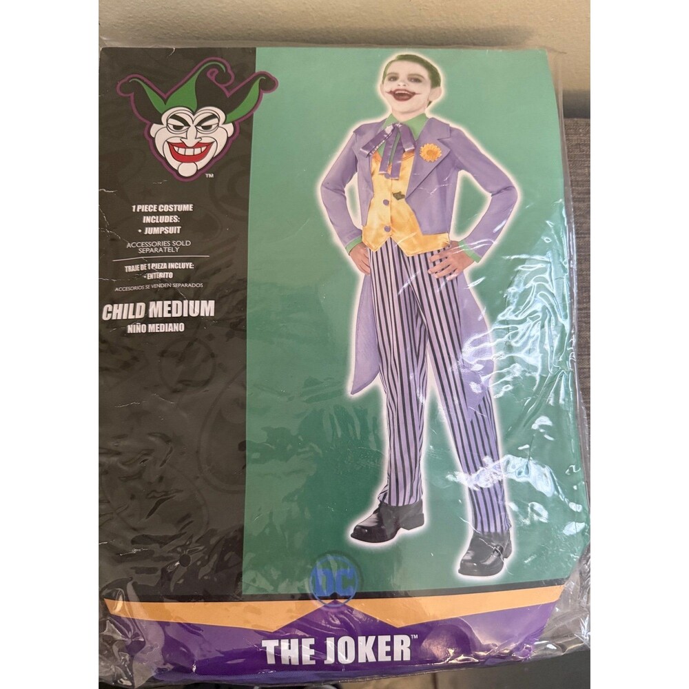 New Youth Boy’s “The Joker” Halloween Villain Costume Size Medium Ages 8-10